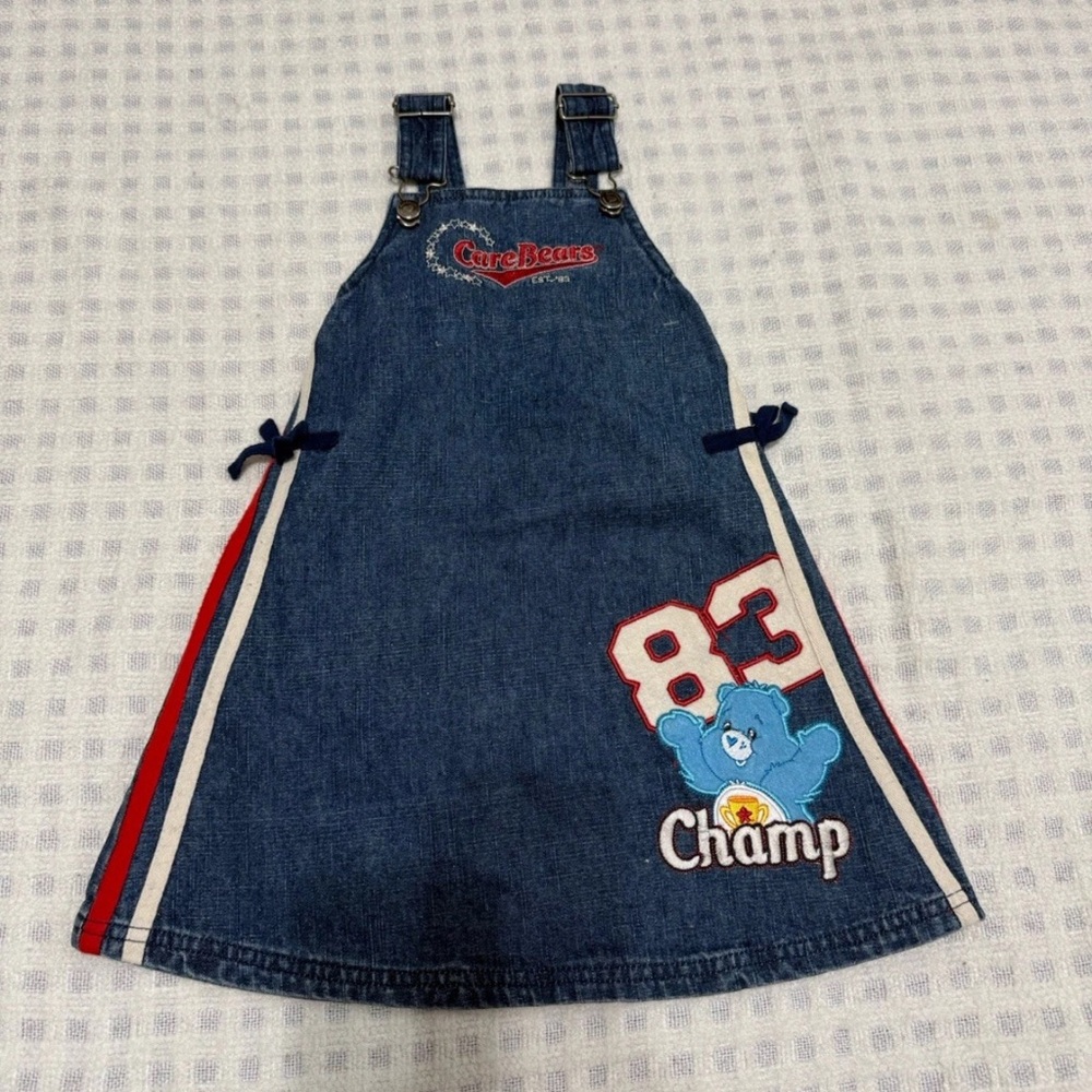VINTAGE Y2K 90s baby Care Bears Flare Out Champ 83 denim dress kidcore Dress